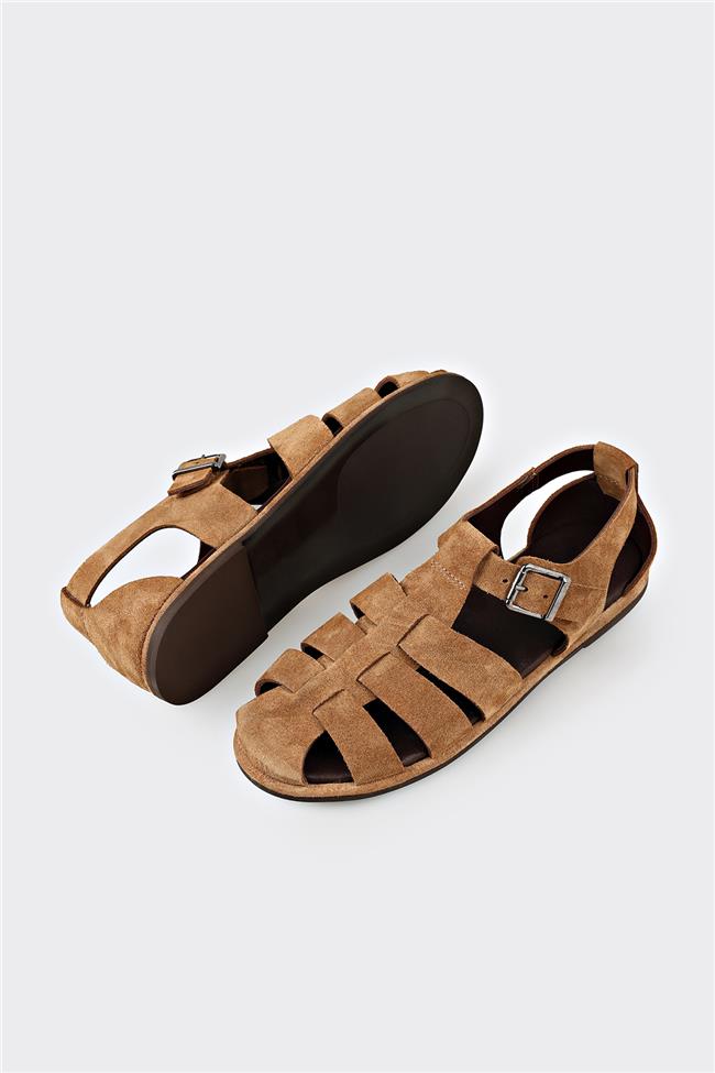 Taba Deri Kadın Düz Sandalet