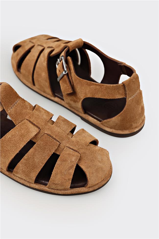 Taba Deri Kadın Düz Sandalet