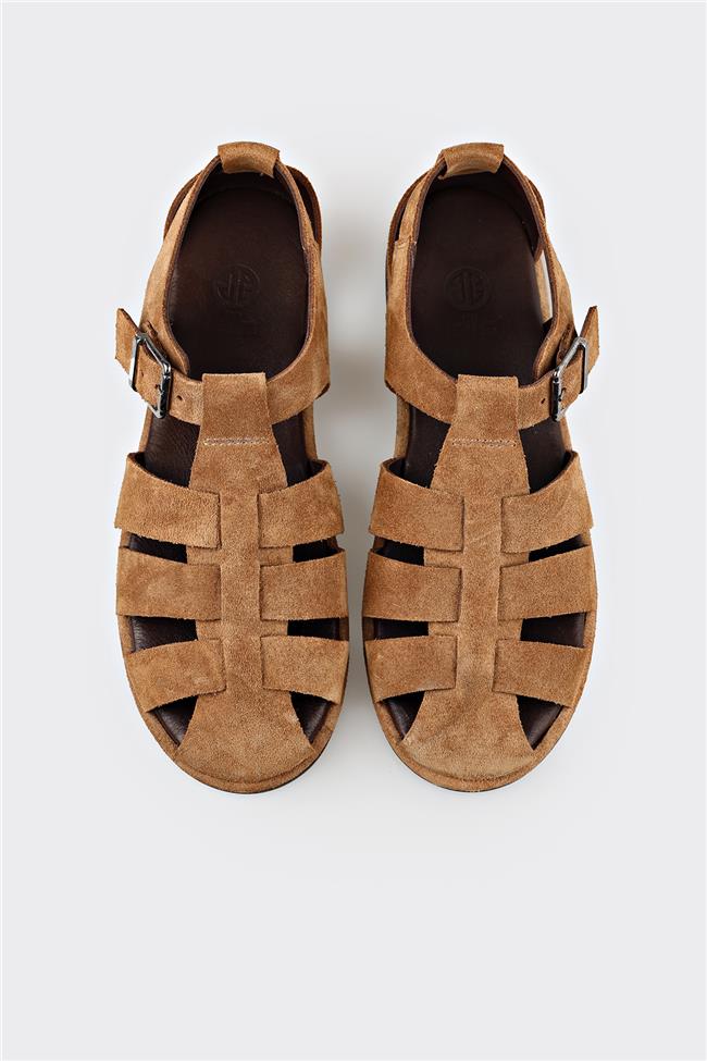 Taba Deri Kadın Düz Sandalet