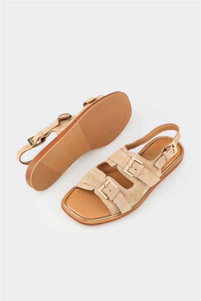 Vizon Deri Kadın Düz Sandalet