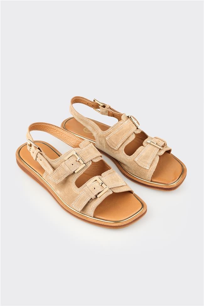 Vizon Deri Kadın Düz Sandalet