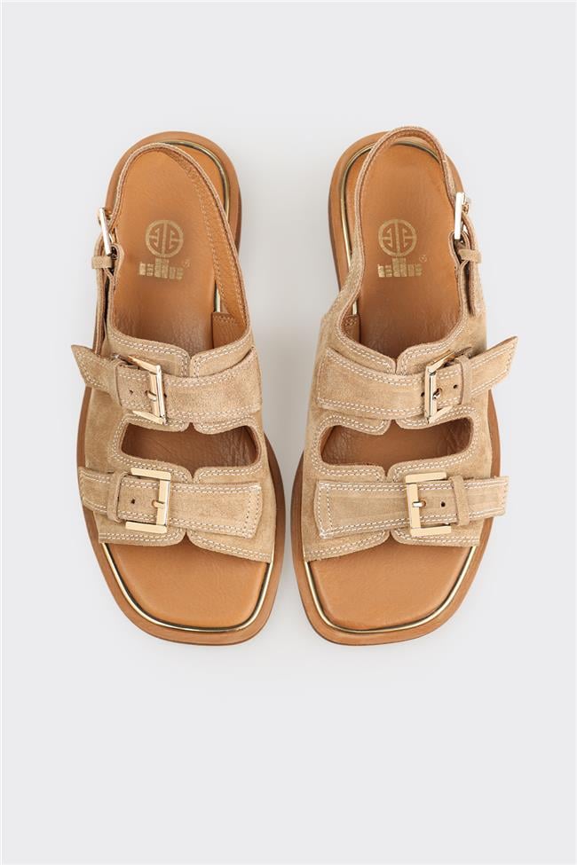 Vizon Deri Kadın Düz Sandalet