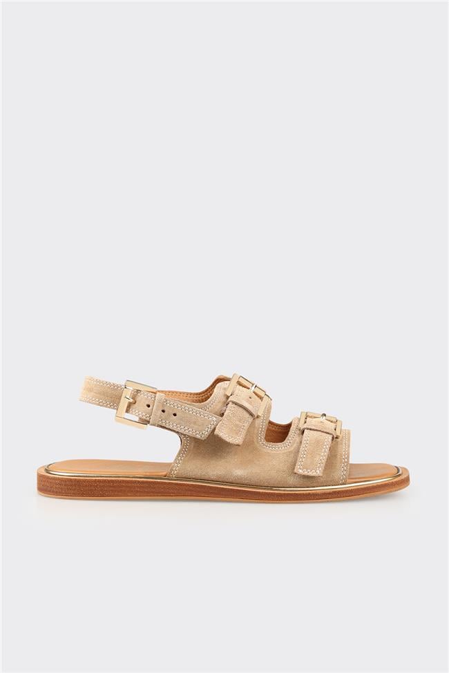 Vizon Deri Kadın Düz Sandalet