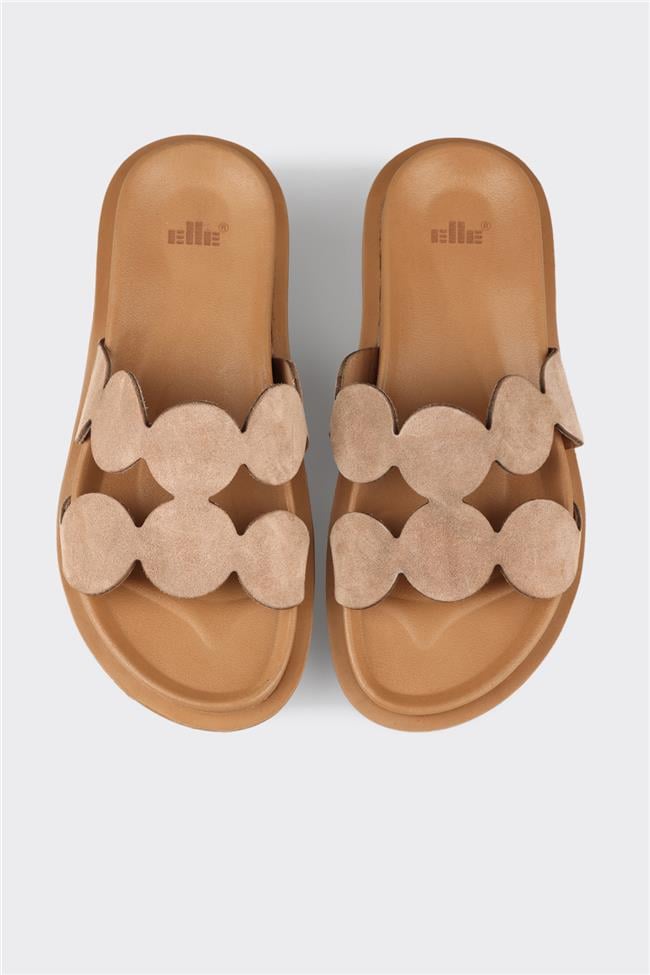 Vizon Deri Kadın Düz Terlik