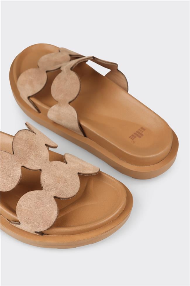 Vizon Deri Kadın Düz Terlik