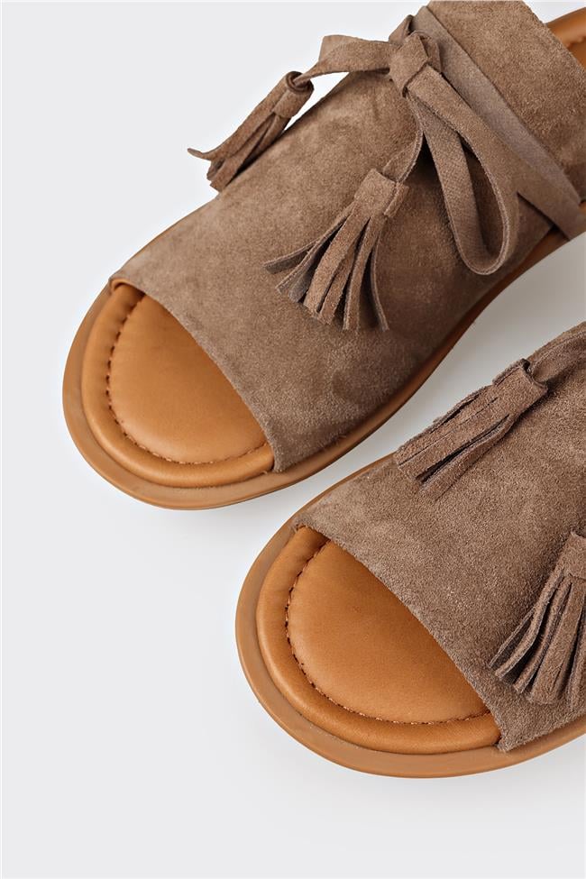 Vizon Deri Kadın Düz Terlik