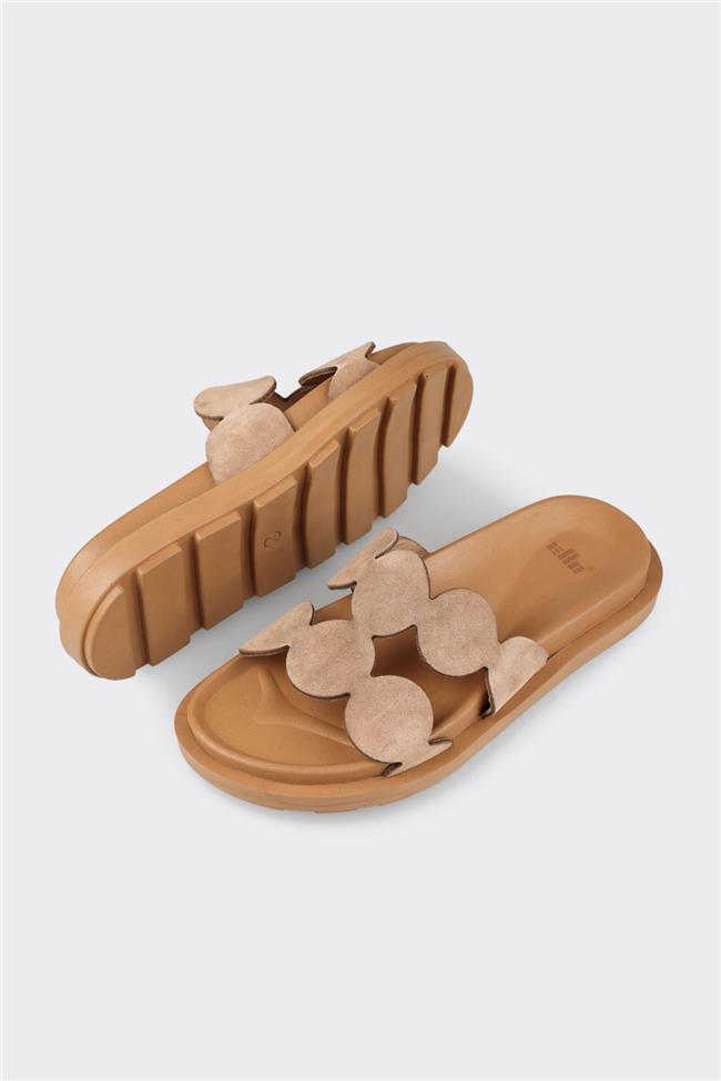 Vizon Deri Kadın Düz Terlik