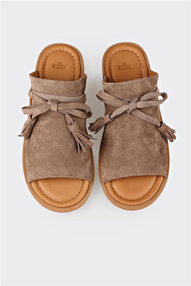 Vizon Deri Kadın Düz Terlik