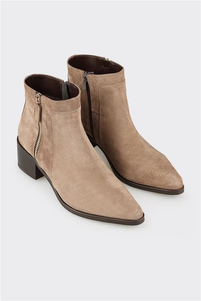 Vizon Deri Kadın Klasik Bot