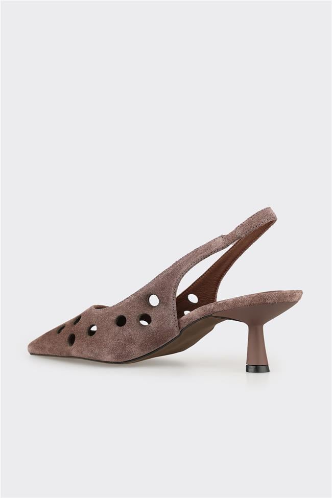 Vizon Deri Kadın Topuklu Ayakkabı