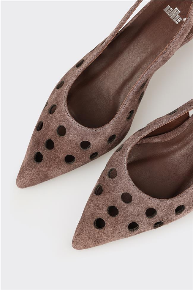 Vizon Deri Kadın Topuklu Ayakkabı