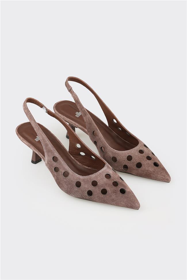 Vizon Deri Kadın Topuklu Ayakkabı