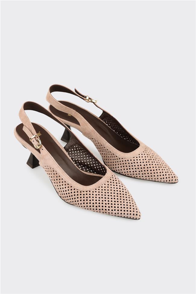 Vizon Deri Kadın Topuklu Ayakkabı