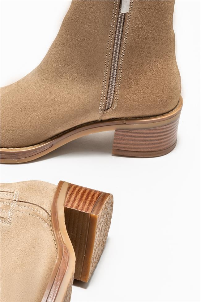 Vizon Deri Kadın Topuklu Bot