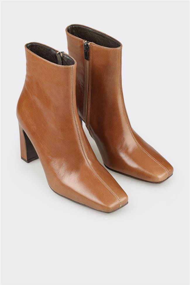 Vizon Deri Kadın Yüksek Topuk Bot