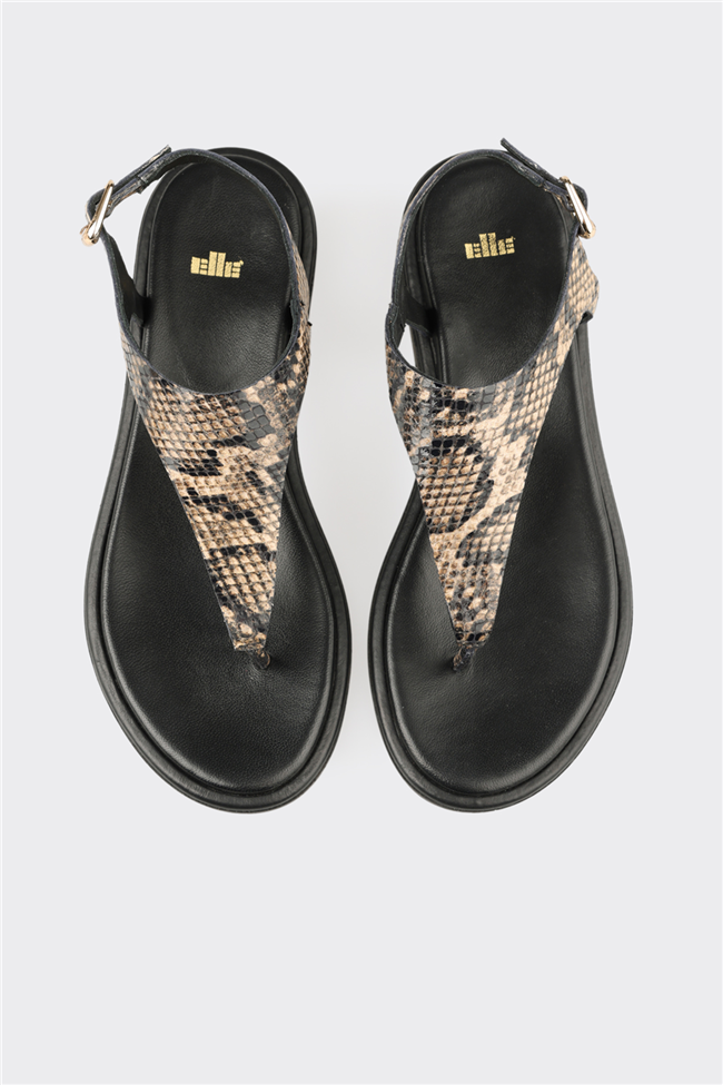 Vizon Hayvan Desenli Deri Kadın Sandalet