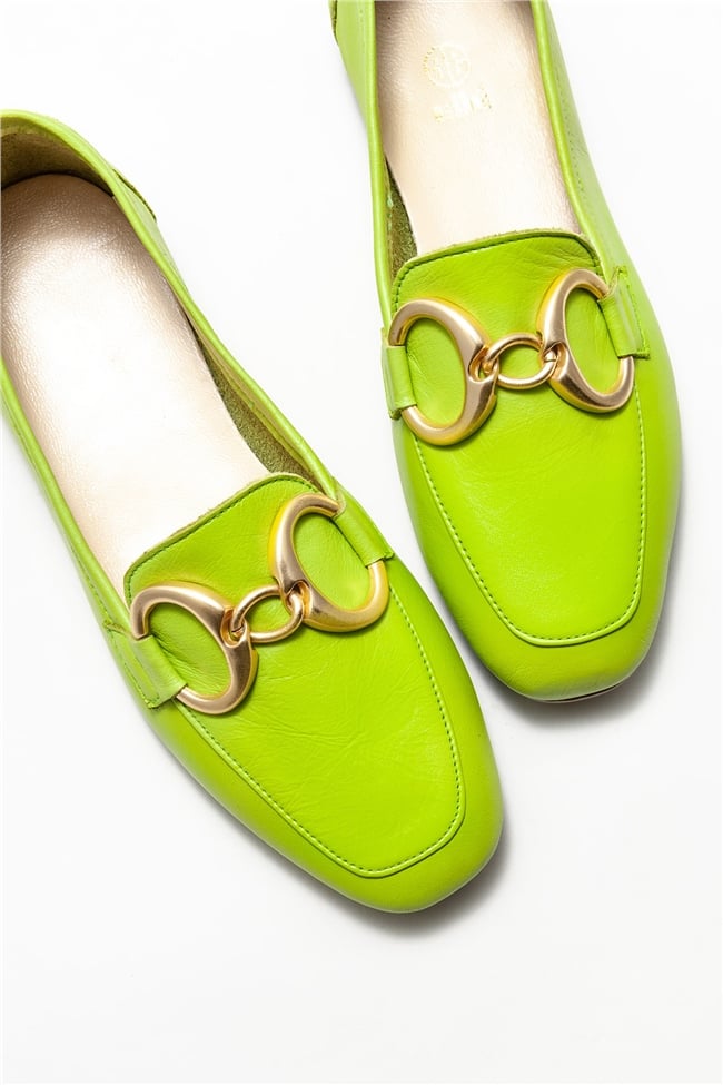 Yeşil Deri Kadın Loafer