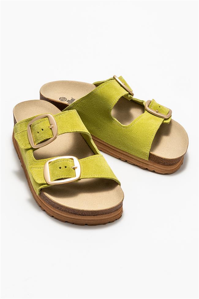 Yeşil Deri Kadın Terlik