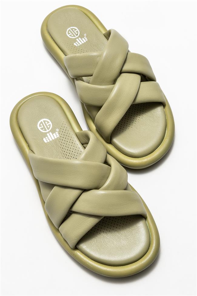 Yeşil Deri Kadın Terlik