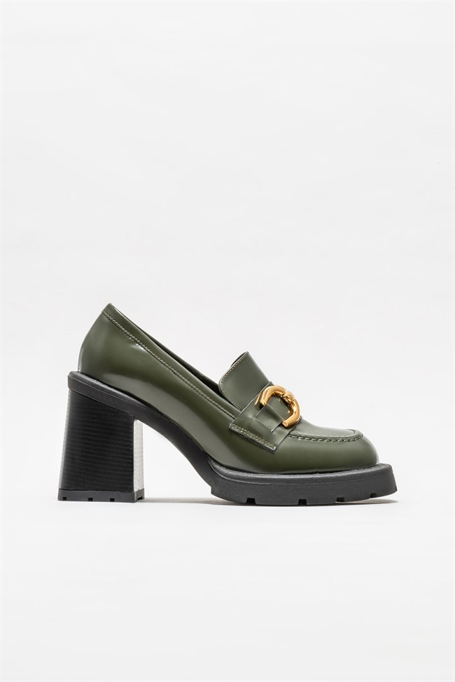 Yeşil Deri Kadın Topuklu Ayakkabı