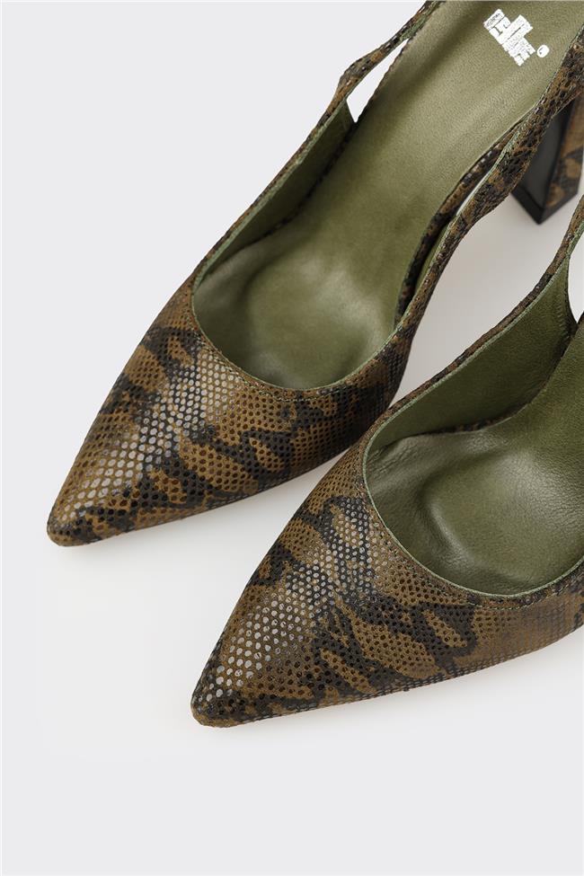 Yeşil Deri Kadın Topuklu Ayakkabı