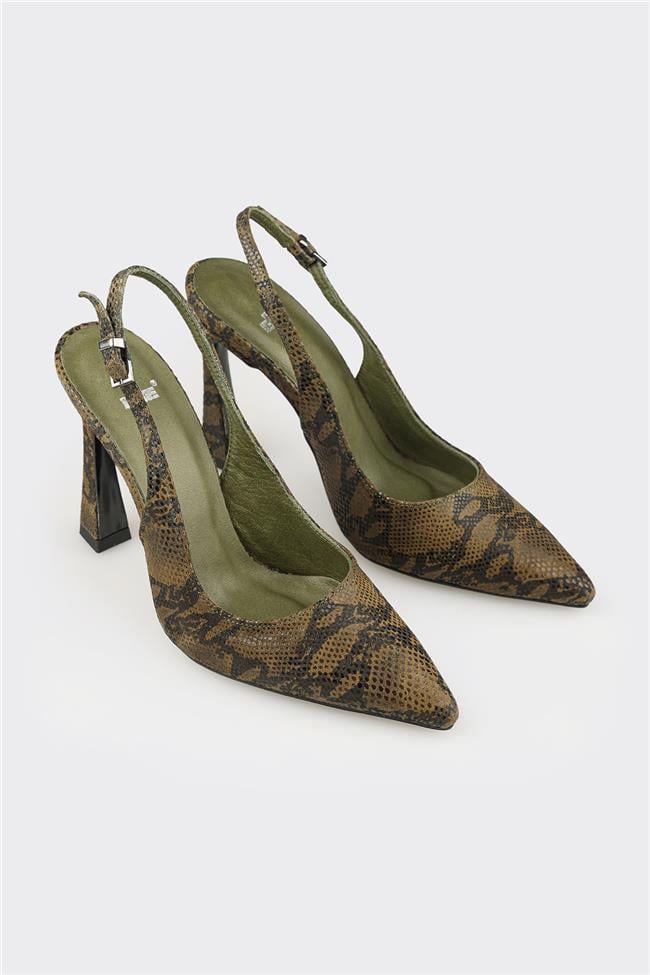 Yeşil Deri Kadın Topuklu Ayakkabı