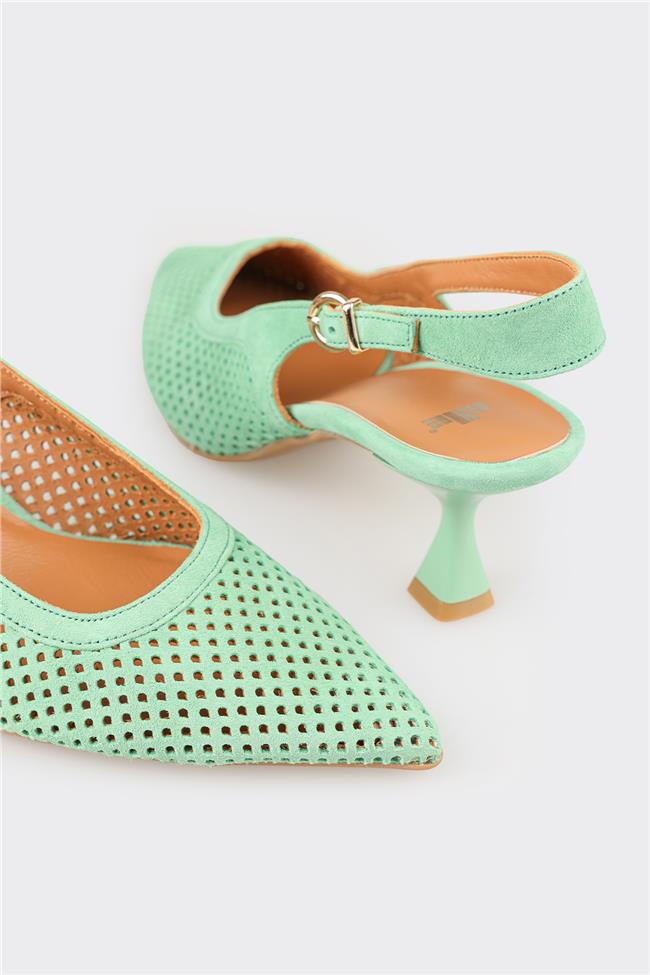 Yeşil Deri Kadın Topuklu Ayakkabı