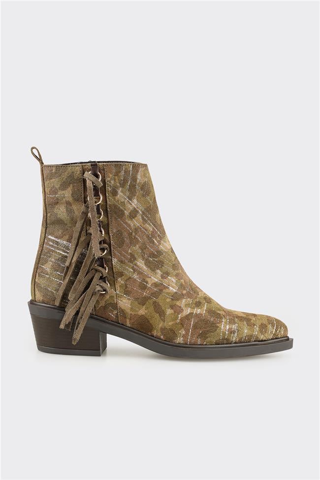 Yeşil Deri Kadın Western Bot