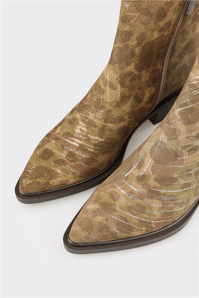 Yeşil Deri Kadın Western Bot