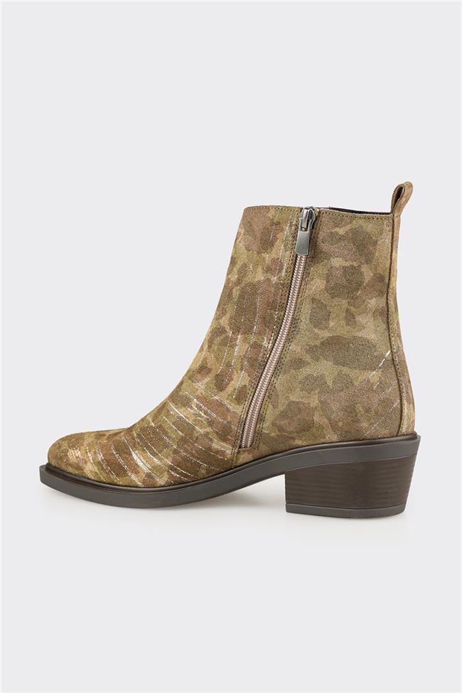 Yeşil Deri Kadın Western Bot