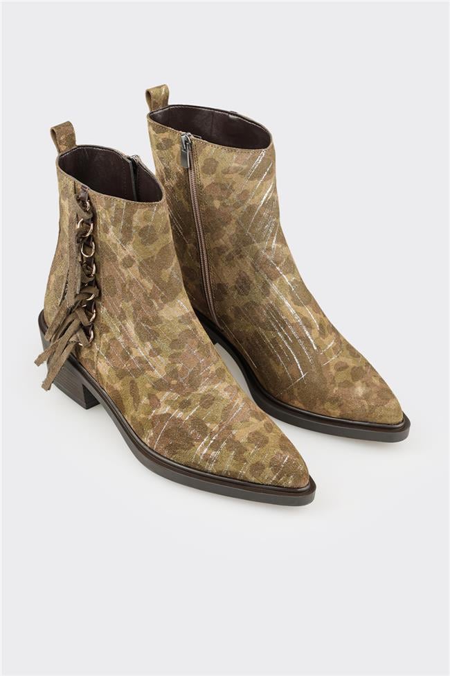 Yeşil Deri Kadın Western Bot