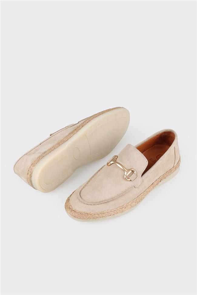 Bej Deri Erkek Espadril