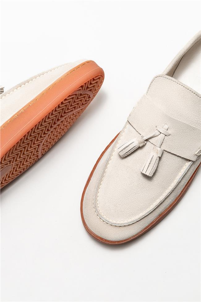 Bej Deri Erkek Loafer