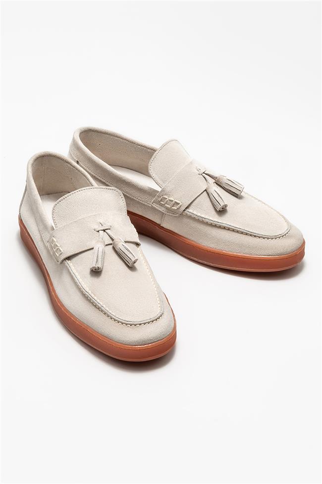 Bej Deri Erkek Loafer