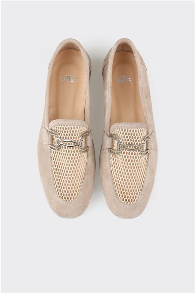 Bej Deri Kadın Loafer