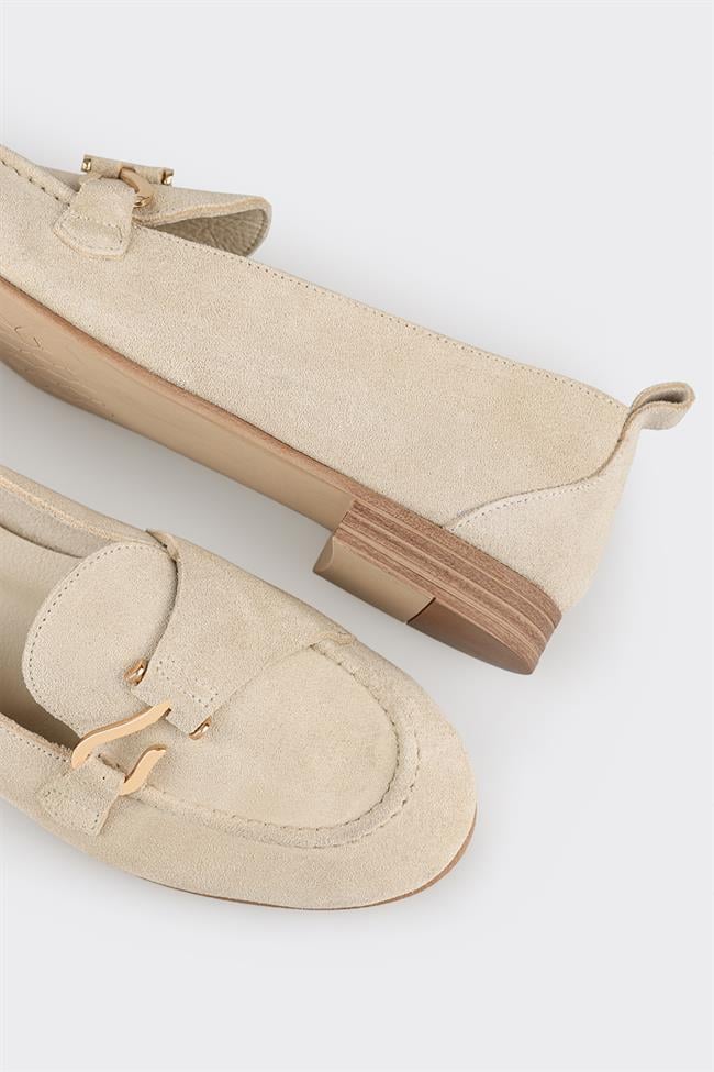 Bej Deri Kadın Loafer