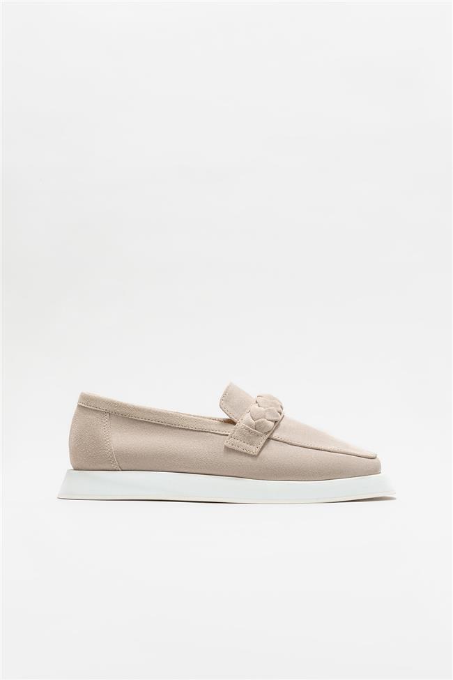 Bej Deri Kadın Loafer