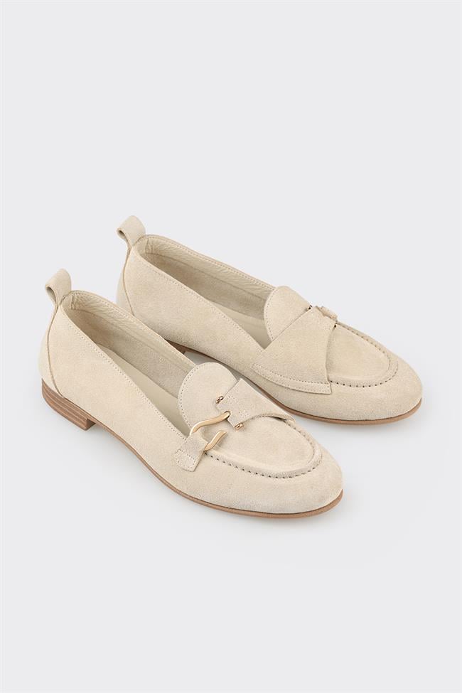 Bej Deri Kadın Loafer