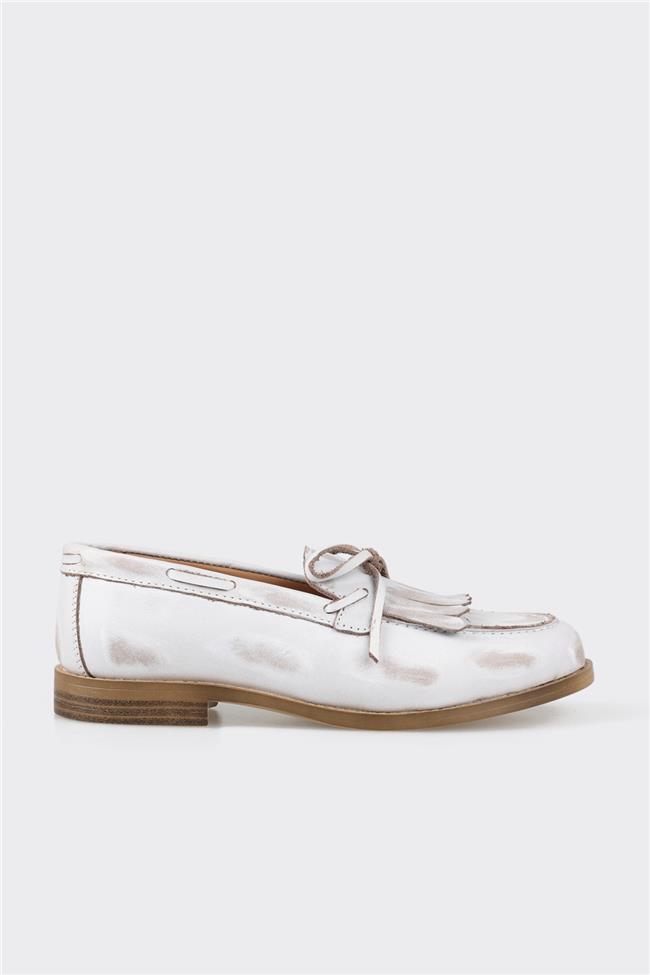 Bej Deri Kadın Loafer