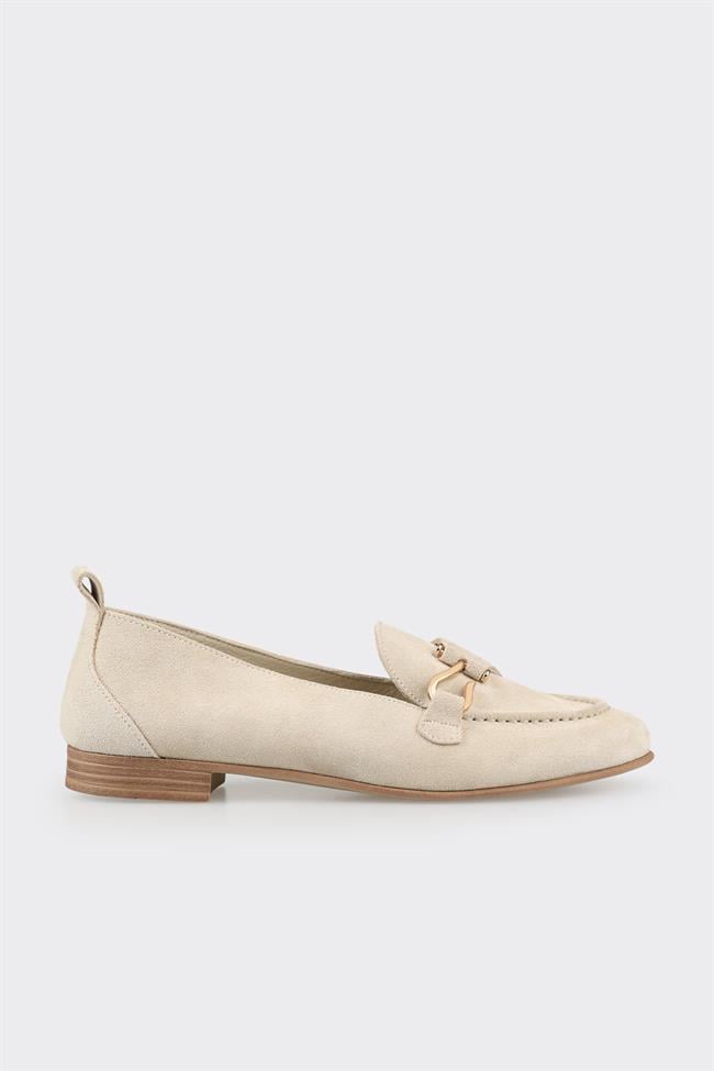 Bej Deri Kadın Loafer