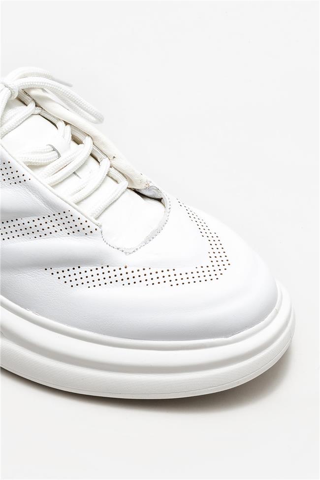 Beyaz Deri Erkek Spor Ayakkabı