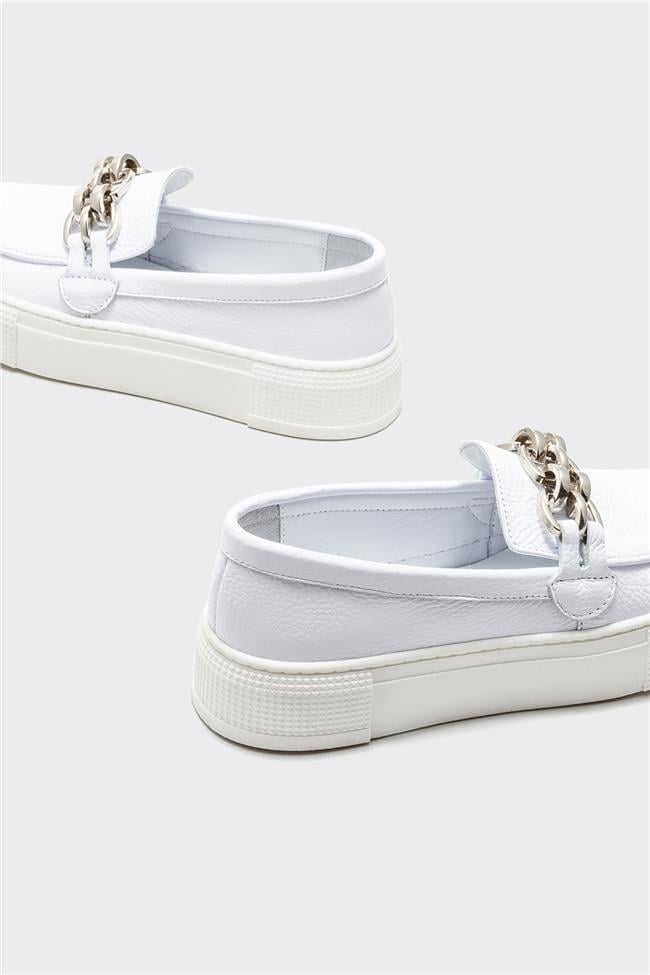 Beyaz Deri Kadın Günlük Ayakkabı