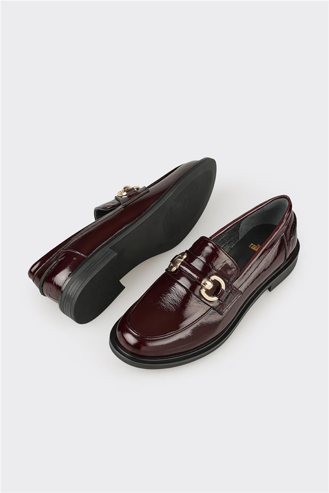 Bordo Deri Kadın Günlük Loafer