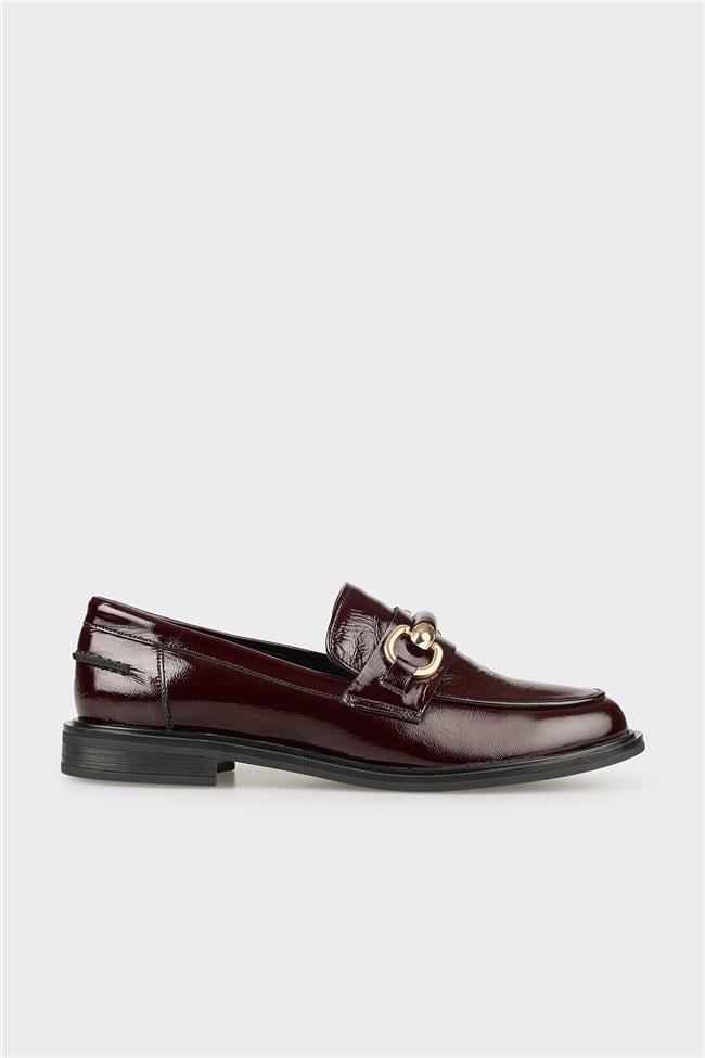 Bordo Deri Kadın Günlük Loafer