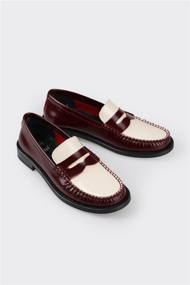 Bordo Deri Kadın Loafer