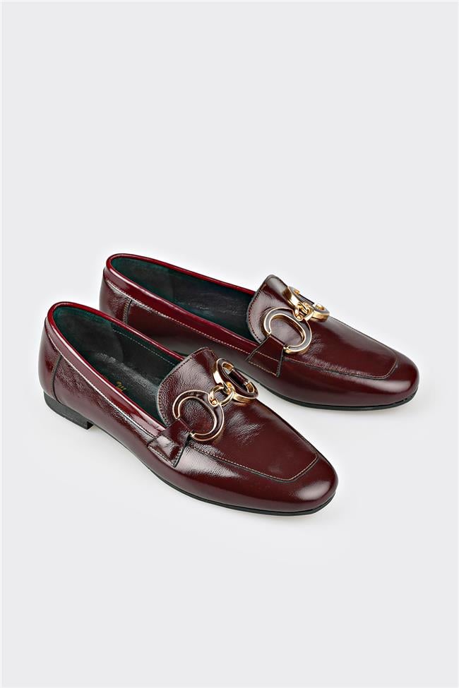 Bordo Deri Kadın Loafer