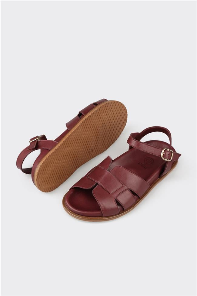 Bordo Deri Kadın Sandalet