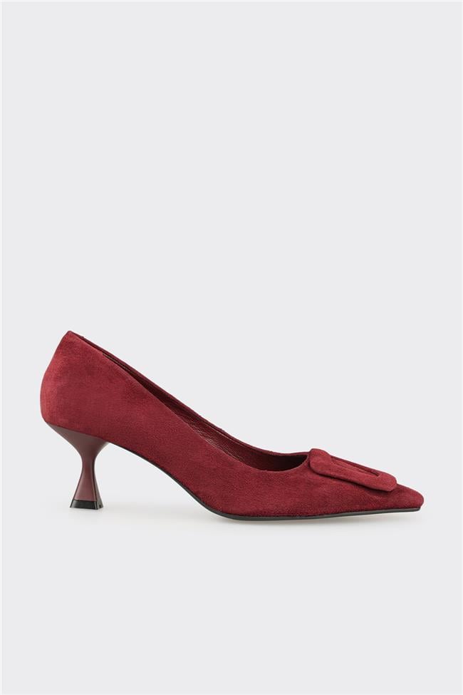 Bordo Deri Kadın Stiletto