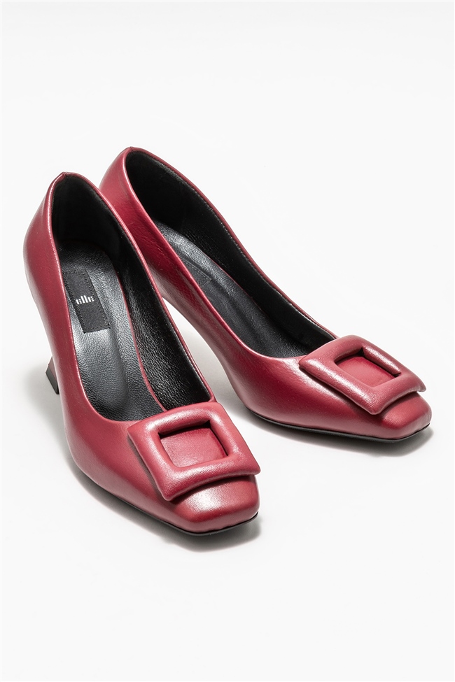 Bordo Deri Kadın Topuklu Ayakkabı