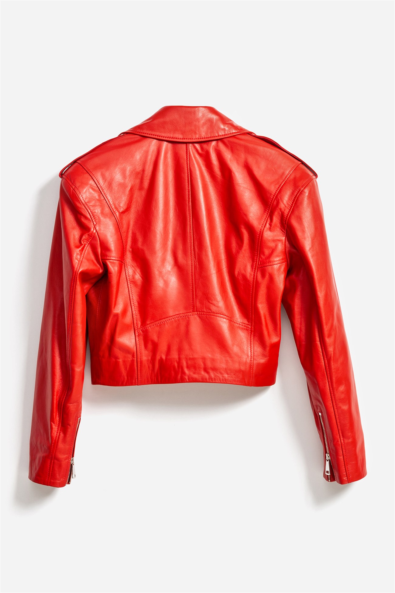 Kırmızı Kadın Deri Biker Ceket